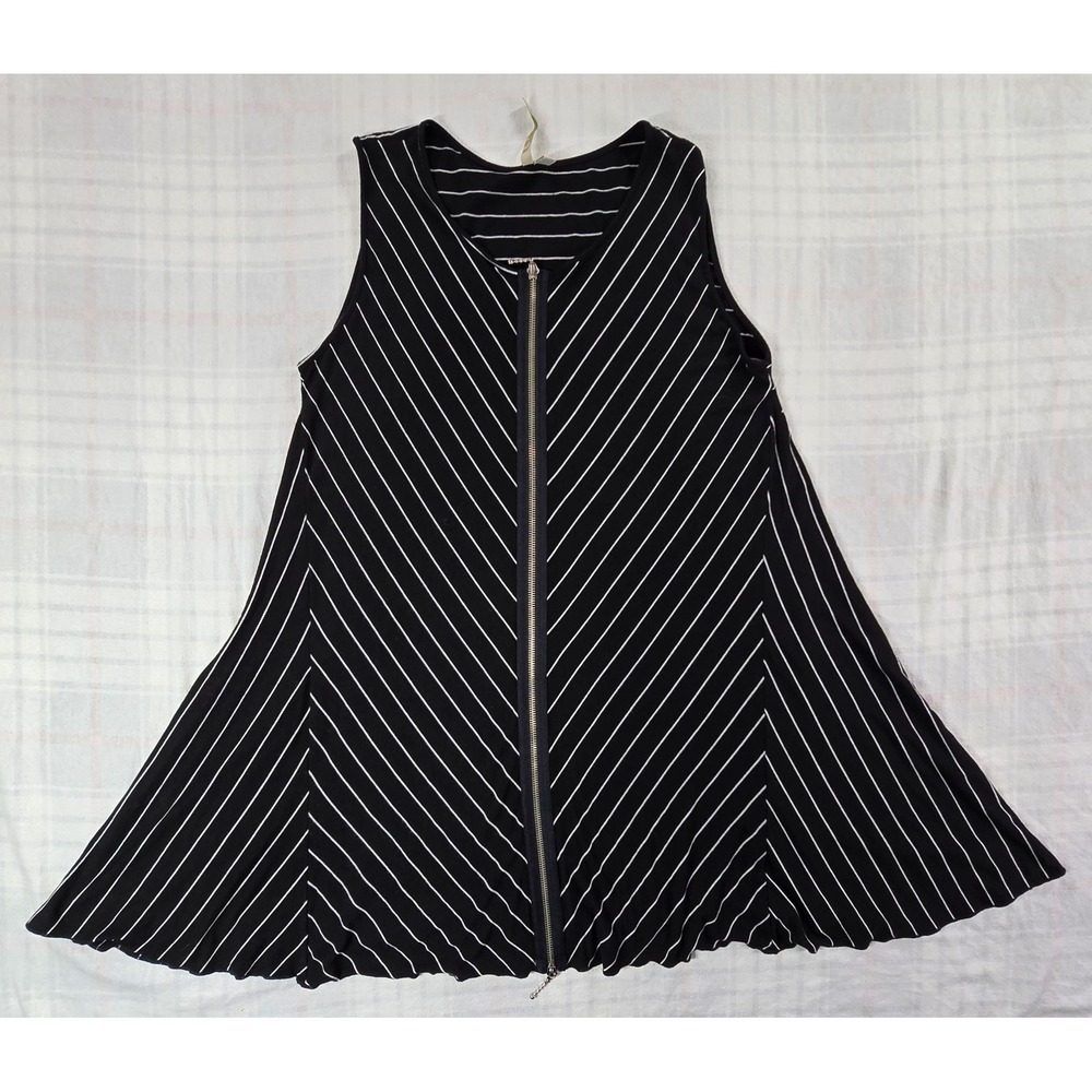 Comfy USA Retro 60s Glam Geometric Striped Zipper Front Trapeze Dress XL